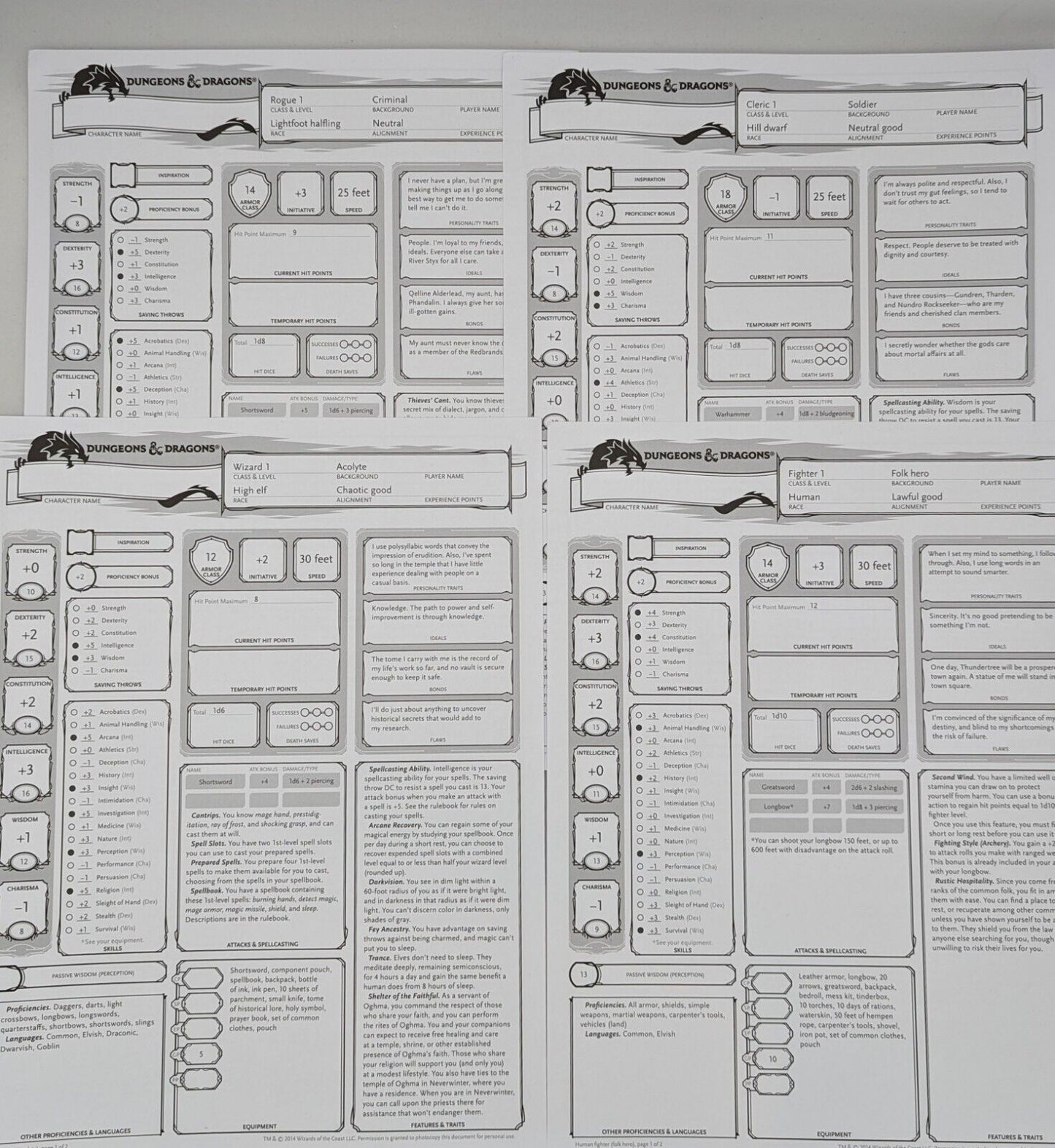 D&D STARTER SET Character Sheets Dungeons & Dragons 5E Toys & Hobbies:Games:Role Playing Games:Dungeons & Dragons:Player's Handbooks Wizards of the Coast   