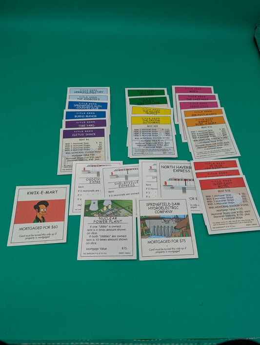 Game Parts: Simpsons Monopoly Hasbro - Property Cards (26) Toys & Hobbies:Games:Game Pieces, Parts Hasbro   