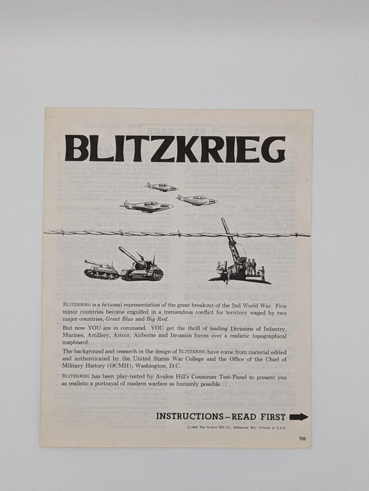 Blitzkrieg Lightning Warfare Avalon Hill Game Parts: Instructions Toys & Hobbies:Games:Game Pieces, Parts JJJambers Jamboree   